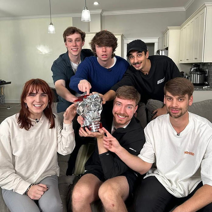 MrBeast with 200 Million Subscriber Trophy